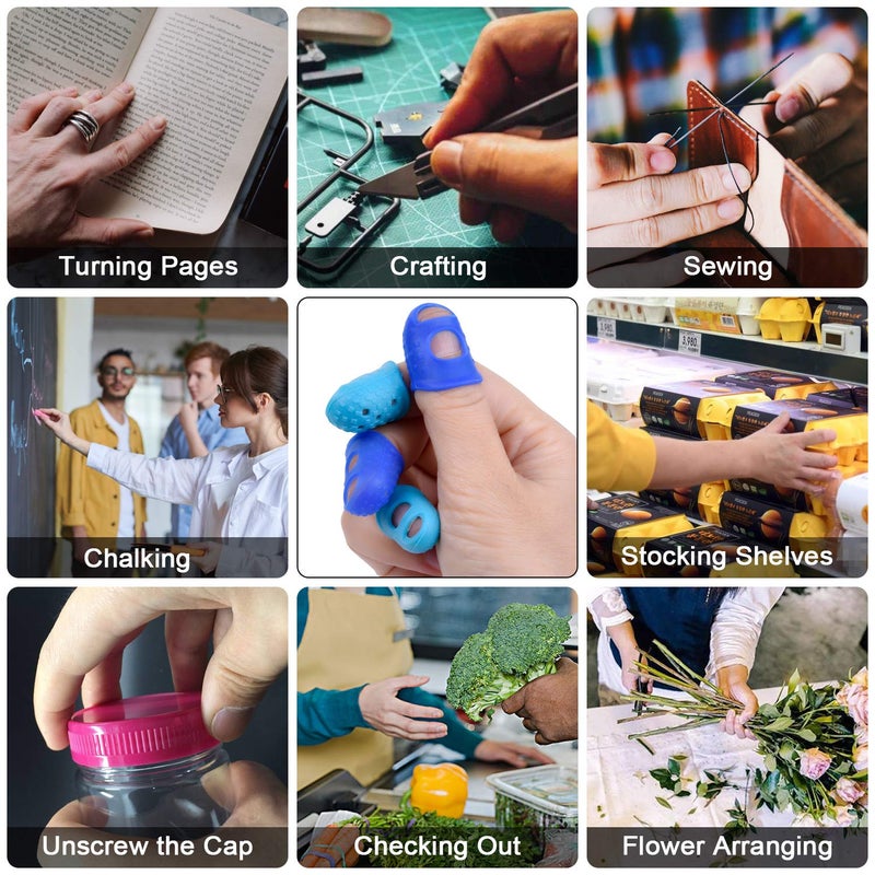Wisdompro 16 Pcs Finger Tips, 4 Sizes Silicone Thimble Fingertip Grips Thumb Protectors Pads Cover for Hand Sewing, Paper Sorting, Page Turning, Money Counting, Guitar Playing - Blue, Aqua - Image 5