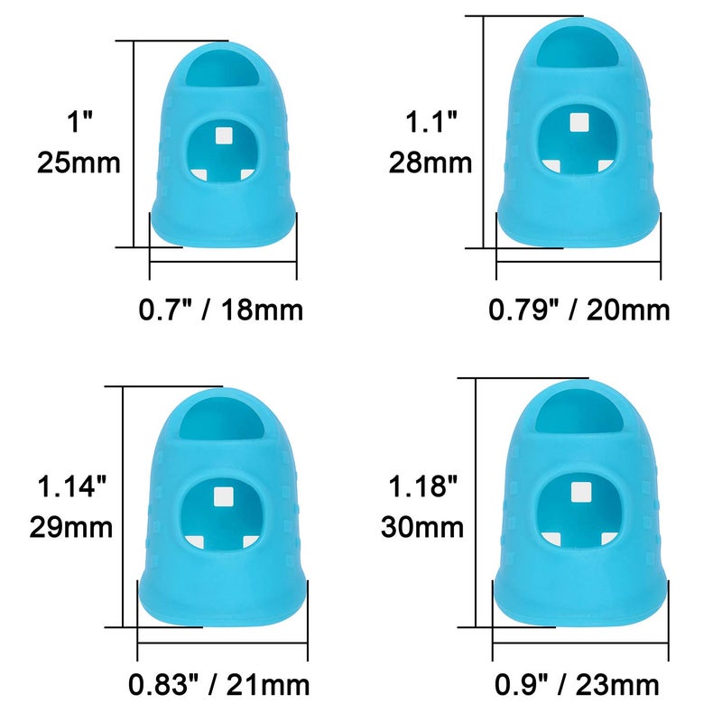 Wisdompro 16 Pcs Finger Tips, 4 Sizes Silicone Thimble Fingertip Grips Thumb Protectors Pads Cover for Hand Sewing, Paper Sorting, Page Turning, Money Counting, Guitar Playing - Blue, Aqua - Image 3