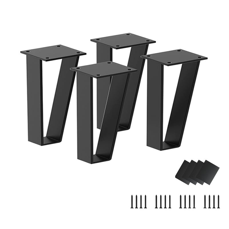 Oprika 4 Inch Triangle-Shape Metal Furniture Legs (4Pcs) Heavy Duty Furniture Table Legs Bench Legs Black For Sofa Mid Century Modern Metal Legs With Screws And Floor Protects Rubber (4 Inch) - Image 1