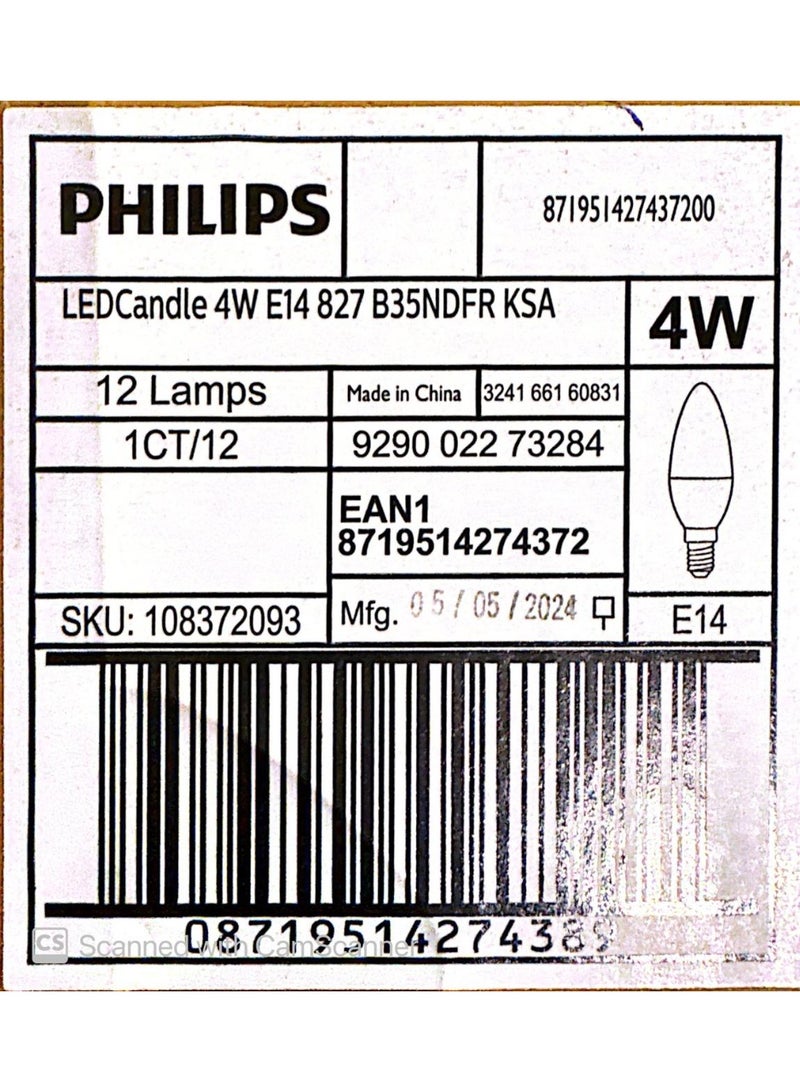 Philips (SET OF 12 LAMPS) Philips LED candle bulb provide a soft, diffuse light effect and an exceptionally long life. With a pure and elegant design, this light bulb is the perfect match for chandelier fixtures with small (E14) fitting   4W-E14-CCT 2700K - Image 4