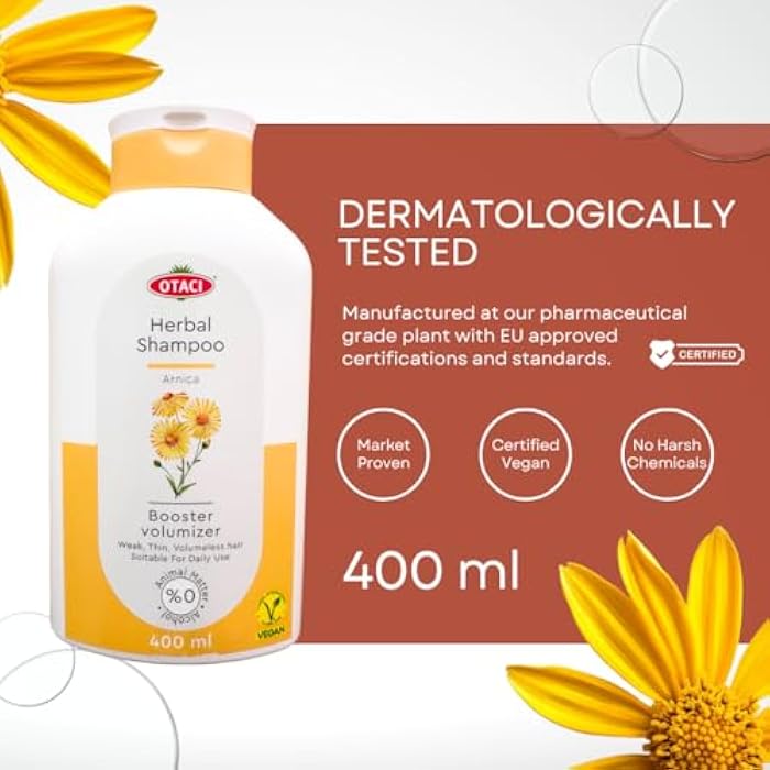 OTACI Herbal Strengthening and Volumizing Shampoo with Arnica, Everyday Use For Weak, Fine, and Flat Hair, Horsetail, Ginseng, Provitamin B5, No Paraben, No Silicon, No Alcohol 13.5 Fl Oz - Image 4