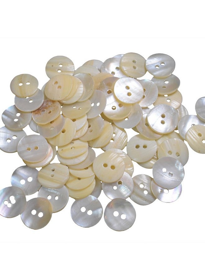 Embroiderymaterial Two Hole Round Mother of Pearl Buttons for Embelishment, Sewing and Crafting (72 Pieces, Cream) (15MM) - Image 1