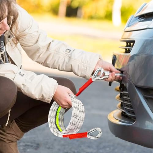 STHIRA® 13ft Car Towing Rope Heavy Duty 11, 000-Pound Capacity Towing Belt with Reinforced End Loops & Reflective Tow Rope for Sedans, SUVs, Pickup Trucks, with 2 Shackles Locks & Storage Bag - Image 2