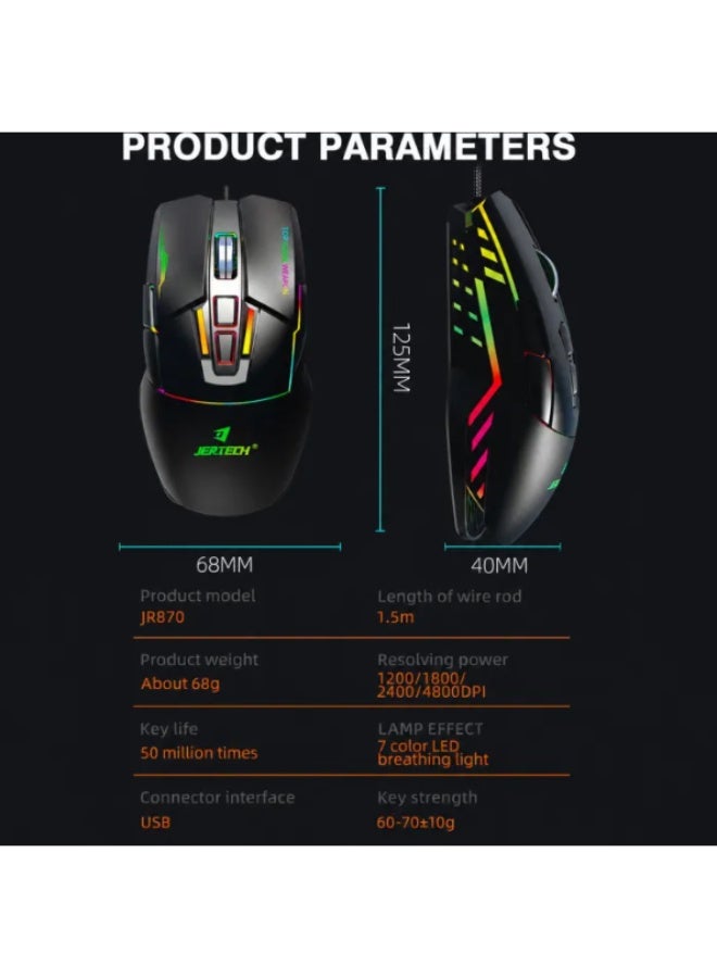 جيرتك ماوس ألعاب سلكي بإضاءة RGB – مستشعر بصري بدقة 4800 نقطة في البوصة (DPI)، اتصال USB، إضاءة RGB متغيرة بـ 7 ألوان (نمط التنفس)، تصميم مريح وخفيف الوزن، كابل بطول 1.5 متر، دقة عالية لأجهزة الكمبيوتر المكتبي والمحمول. - Image 2