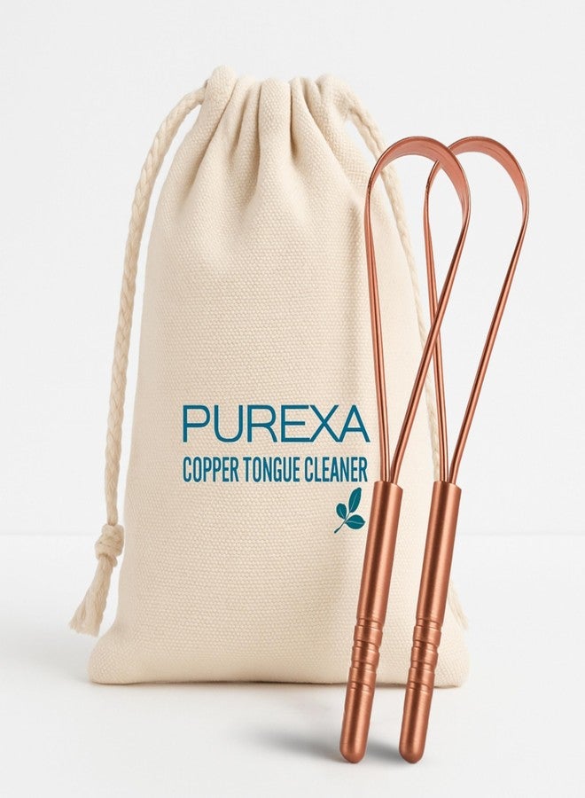 PUREXA منظف اللسان النحاسي من بيوريكسا بمقبض مريح على شكل حرف Q (عبوة من قطعتين)، مكشطة لسان مصنوعة من النحاس النقي 100% والمناسب للاستخدام مع الطعام، لنَفَسٍ أكثر انتعاشًا - Image 1