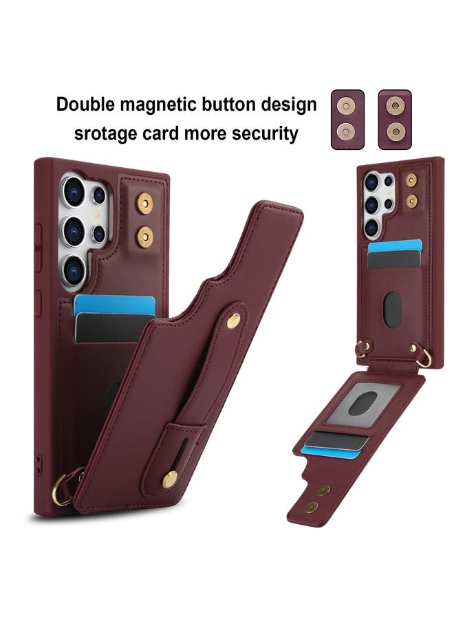 erorex Case For Samsung Galaxy S25 Ultra 5G Wristband Vertical Flip Wallet Back Cover Phone Case with Long Lanyard - Image 2