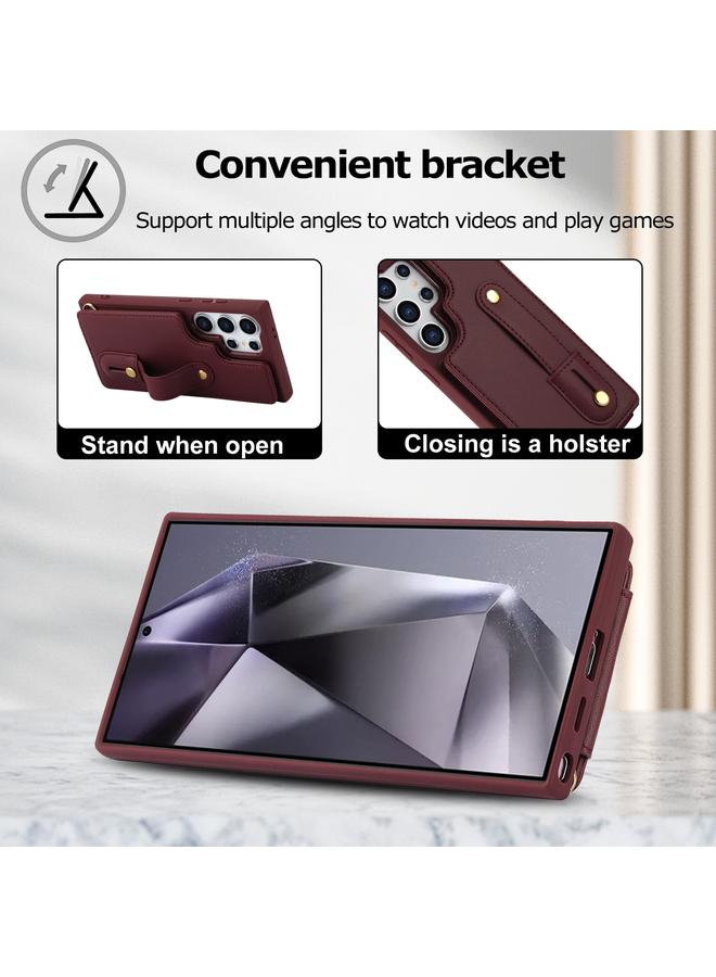 erorex Case For Samsung Galaxy S25 Ultra 5G Wristband Vertical Flip Wallet Back Cover Phone Case with Long Lanyard - Image 5