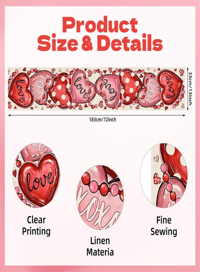 Kreyfer 72 x 13 Inch Valentines Day Table Runner - Red and Pink Hearts with Love and XOXO Lettering, Polka Dot Heart Pattern for Dining Room, Kitchen, and Romantic Celebrations - Image 2