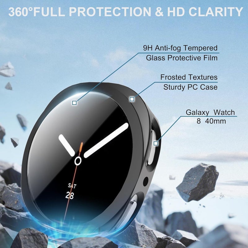 OpenTech ® Hard Matte Silicone Protection Front Case Cover with Attached Screen Protector Compatible for Samsung Galaxy Watch Series 8 (40mm) Full Coverage (Black) - Image 3