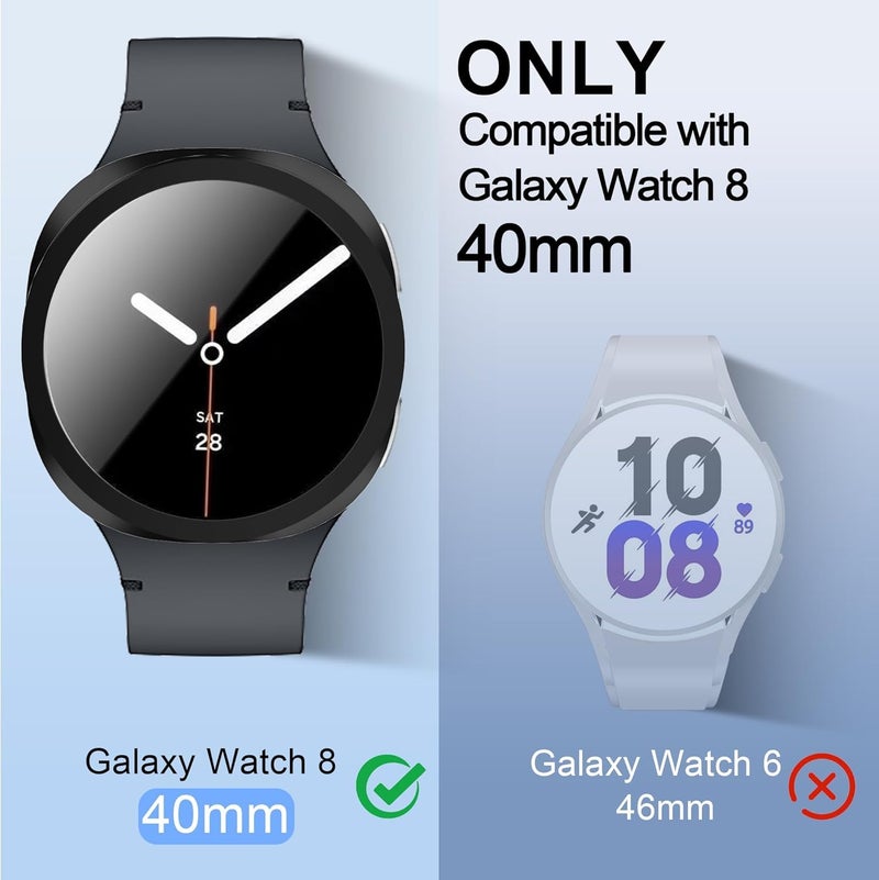 OpenTech ® Hard Matte Silicone Protection Front Case Cover with Attached Screen Protector Compatible for Samsung Galaxy Watch Series 8 (40mm) Full Coverage (Black) - Image 2