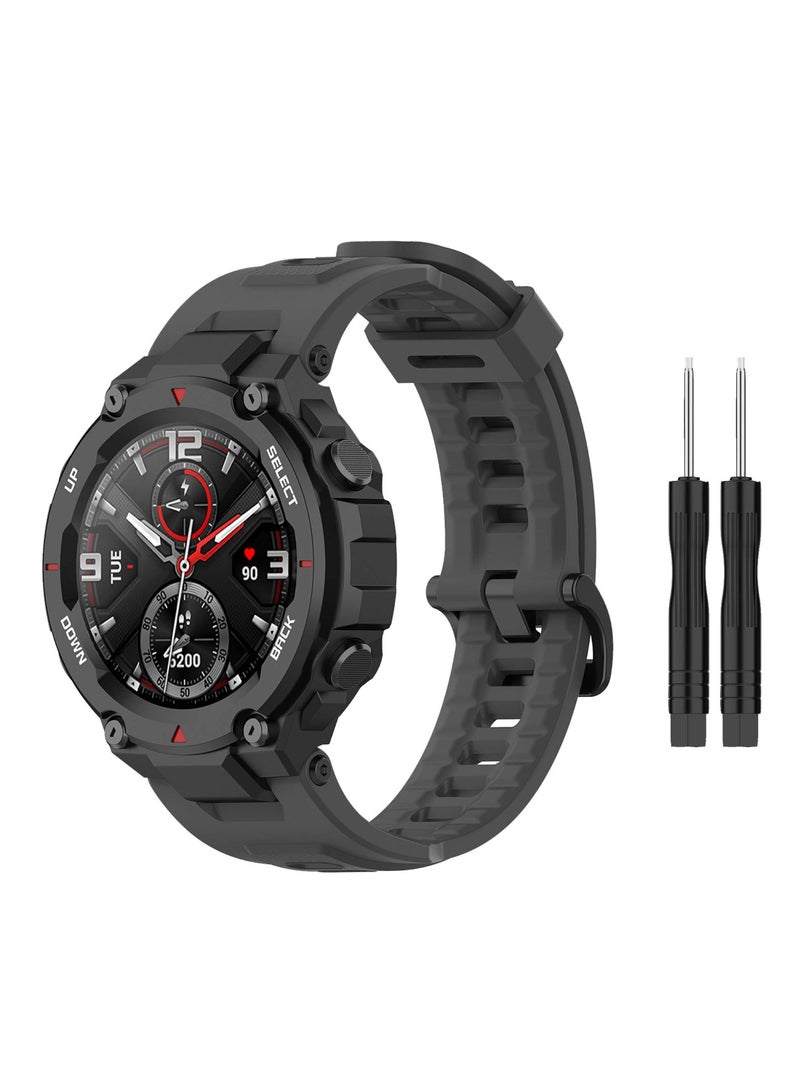 Strap Compatible with Amazfit T-Rex/T-Rex Pro Smartwatch Soft Silicone Sports Replacement Watch Band Waterproof Breathable Wristband Bracelet with Tools (Grey) - Image 1