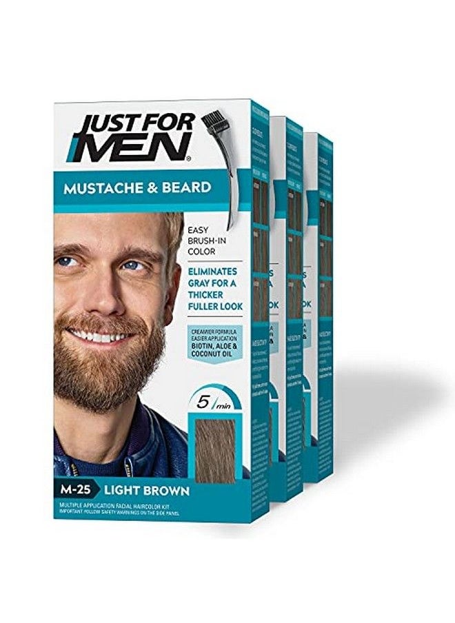 Just For Men صبغة الشارب واللحية للشعر الرمادي مع فرشاة مرفقة اللون: بني فاتح M25 عبوة واحدة (3 قطع)  - Image 1