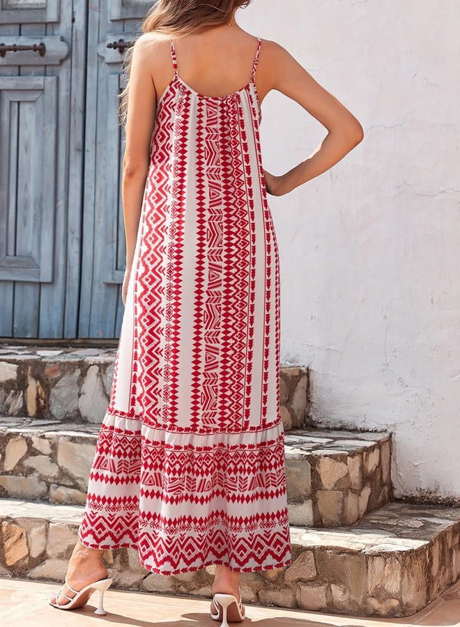 Dokotoo Women Summer Dresses 2025 Spaghetti Strap Scoop Neck Smocked Ruffle Flowy Boho Maxi Dress, White, L - Image 2
