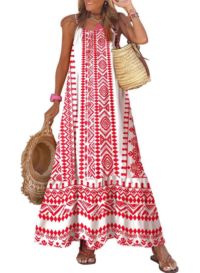 Dokotoo Women Summer Dresses 2025 Spaghetti Strap Scoop Neck Smocked Ruffle Flowy Boho Maxi Dress, White, L - Image 1