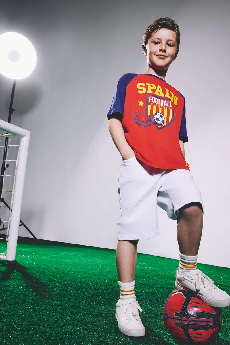 ديفاكتو Boy New Regular Fit Spain Print Red T-Shirt