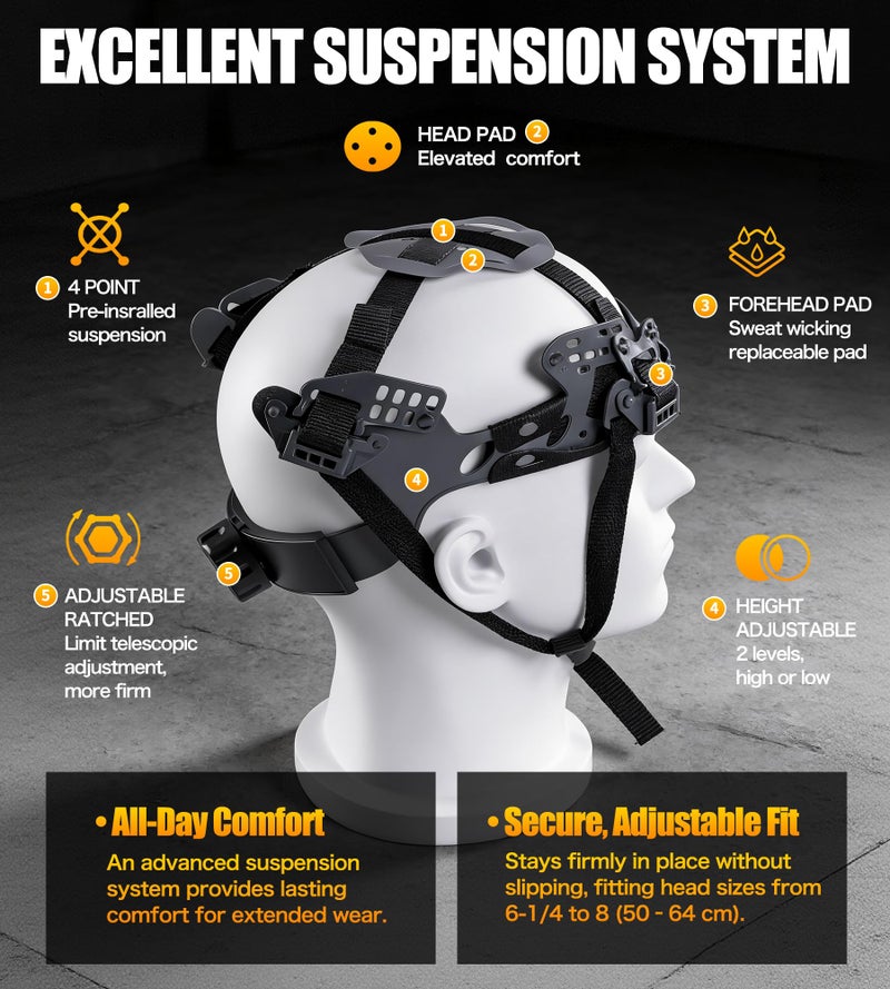 AnTools White Full Brim Hard Hat, OSHA Approved Construction Helmets for Men, 4-Point Adjustable Suspension, ANSI Z89.1 - Image 3
