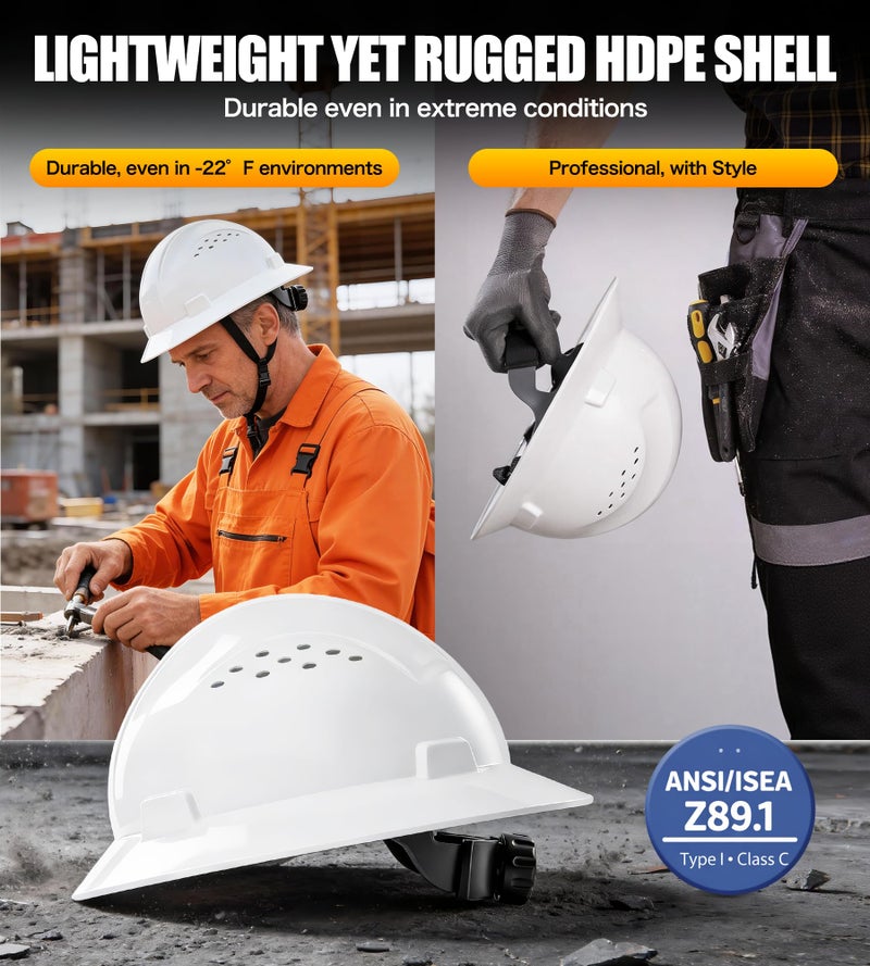 AnTools White Full Brim Hard Hat, OSHA Approved Construction Helmets for Men, 4-Point Adjustable Suspension, ANSI Z89.1 - Image 5