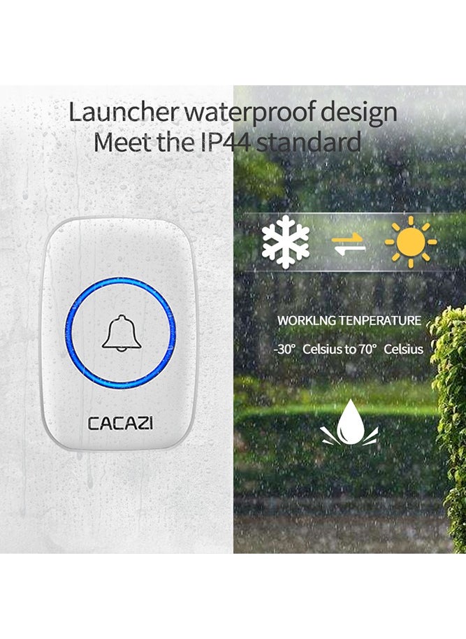 CACAZI - Waterproof Wireless Doorbell with UK Plug, LED Flash, Over 1000 Feet Range, 60 Sounds and 5 Levels of Volume, Cordless Doorbell for Home, Office, Apartment, Hotel, Warehouse and Anti-Theft, White - Image 1