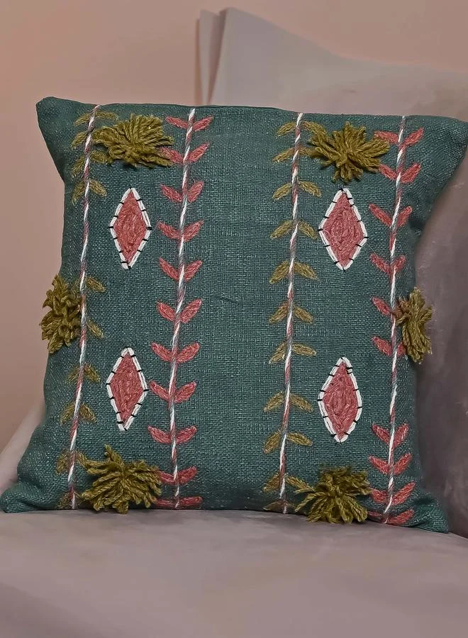 Sanskrutihomes Green Embroidery Cotton Square Cushion Cover