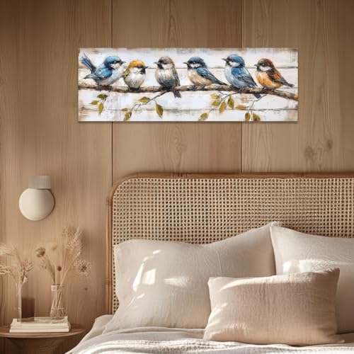 CCWACPP Birds on Tree Branches Wall Art Rustic Bird Painting Canvas Print Flying Animal Pictures Country Farmhouse Living Room Bedroom Home Decor (8"x24") - Image 4