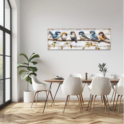 CCWACPP Birds on Tree Branches Wall Art Rustic Bird Painting Canvas Print Flying Animal Pictures Country Farmhouse Living Room Bedroom Home Decor (8"x24") - Image 5
