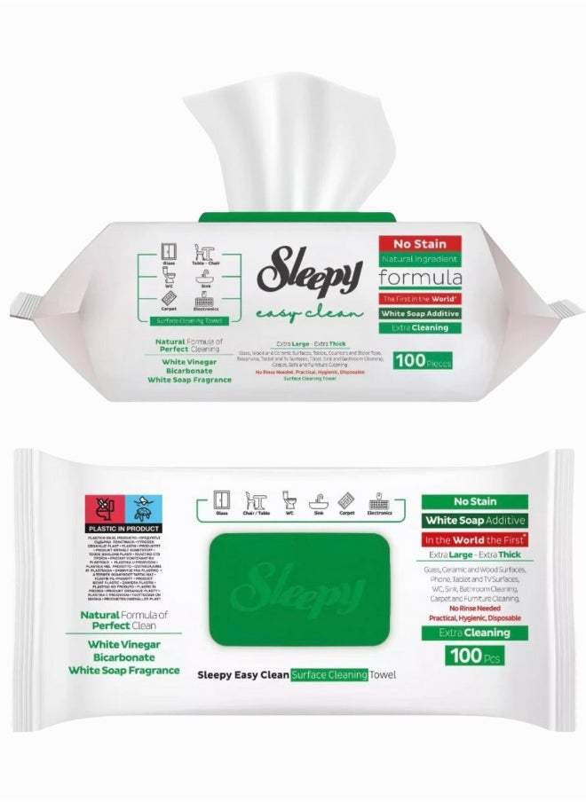 Sleepy Easy Clean - Multi-purpose Cleaning Wet Wipes, White Soap Additive 100 Wipes (For Cleaning Glass, Tables, WC, Sinks, Carpets, and Electronics) - Image 1