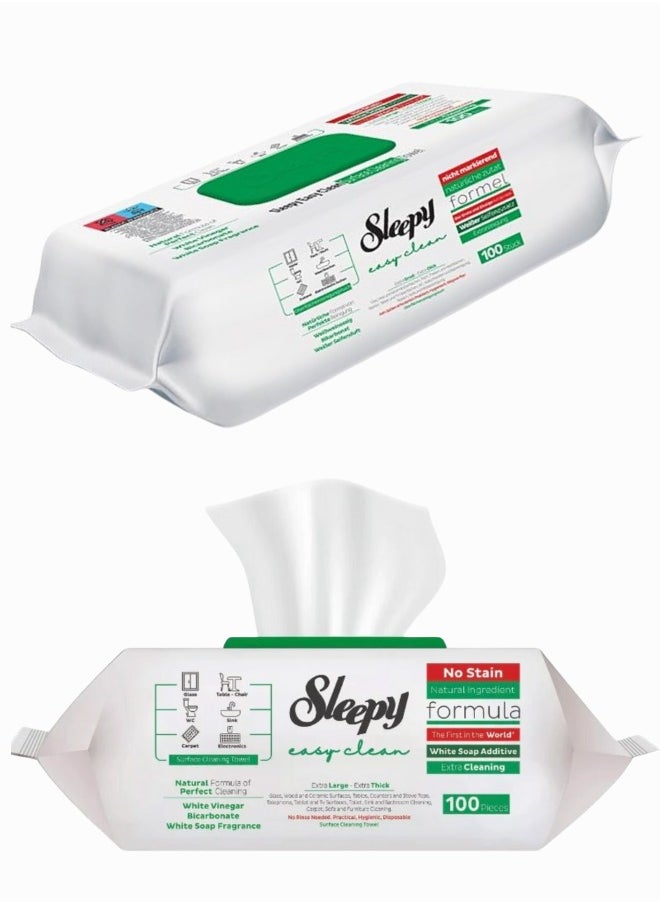 Sleepy Easy Clean - Multi-purpose Cleaning Wet Wipes, White Soap Additive 100 Wipes (For Cleaning Glass, Tables, WC, Sinks, Carpets, and Electronics) - Image 1