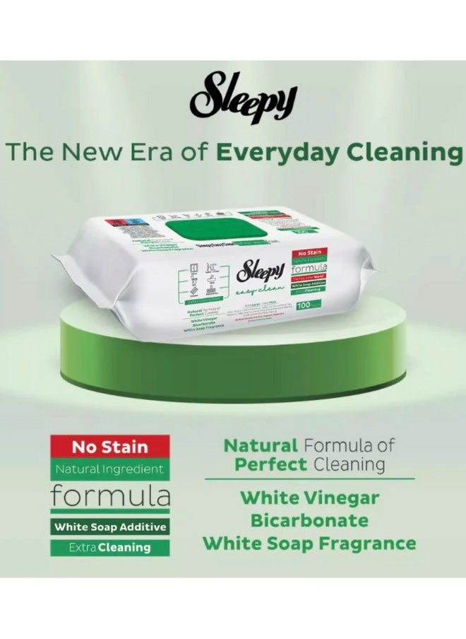 Sleepy Easy Clean - Multi-purpose Cleaning Wet Wipes, White Soap Additive 100 Wipes (For Cleaning Glass, Tables, WC, Sinks, Carpets, and Electronics) - Image 1