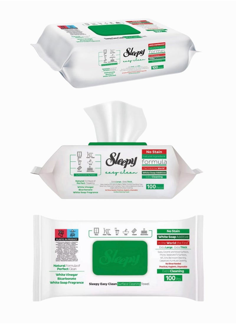 Sleepy Easy Clean - Multi-purpose Cleaning Wet Wipes, White Soap Additive 100 Wipes (For Cleaning Glass, Tables, WC, Sinks, Carpets, and Electronics) - Image 1