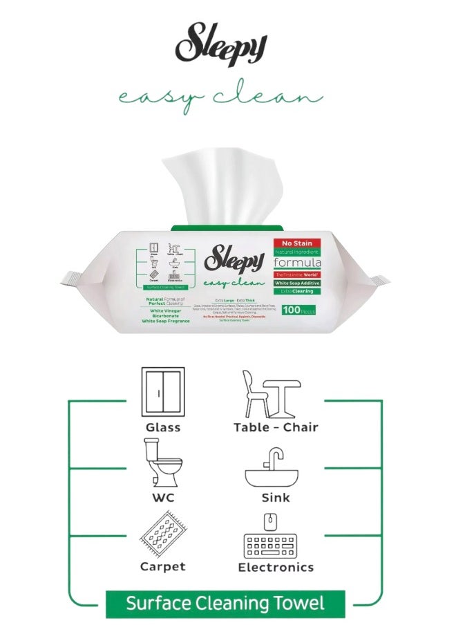 Sleepy Easy Clean - Multi-purpose Cleaning Wet Wipes, White Soap Additive 100 Wipes (For Cleaning Glass, Tables, WC, Sinks, Carpets, and Electronics) - Image 1