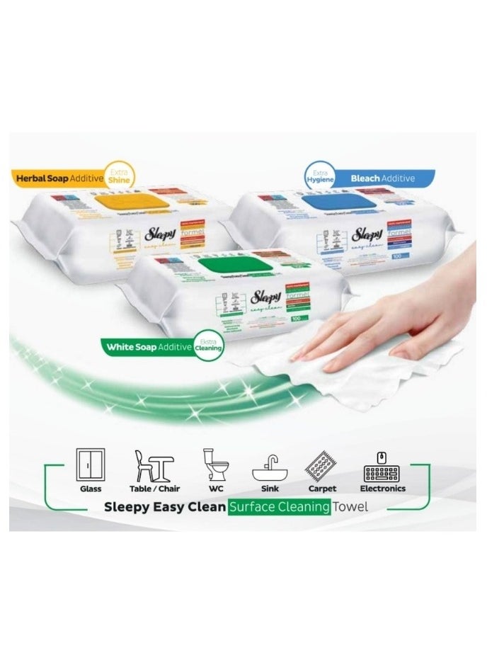 Sleepy Easy Clean - Multi-purpose Cleaning Wet Wipes, White Soap Additive 100 Wipes (For Cleaning Glass, Tables, WC, Sinks, Carpets, and Electronics) - Image 1