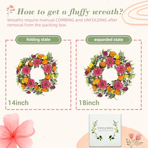 YNYLCHMX 18 inch Spring/Summer Front Door Ring Wreath, Simulated Colorful Daisy Petals, Suitable for Wall Window Farm Parties, Festivals, Home Decoration - Image 4