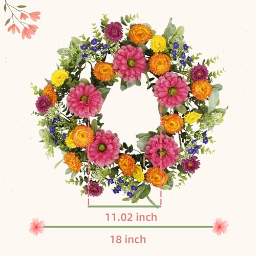 YNYLCHMX 18 inch Spring/Summer Front Door Ring Wreath, Simulated Colorful Daisy Petals, Suitable for Wall Window Farm Parties, Festivals, Home Decoration - Image 3