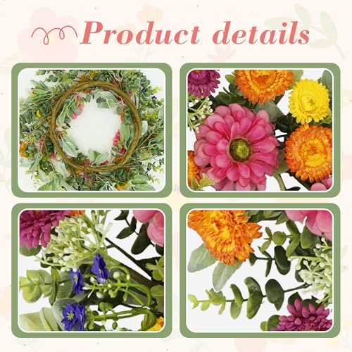YNYLCHMX 18 inch Spring/Summer Front Door Ring Wreath, Simulated Colorful Daisy Petals, Suitable for Wall Window Farm Parties, Festivals, Home Decoration - Image 5