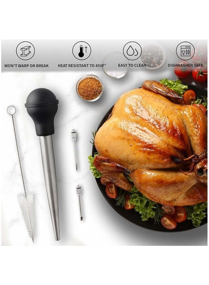 Kitchen Stainless Steel Turkey Baster for Cooking - Food Grade Metal Turkey Baster Syringe & Silicone Suction Bulb - Turkey Baster Large Size - Includes 2 Detachable Needles and Cleaning Brush - Image 2