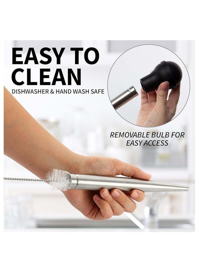 Kitchen Stainless Steel Turkey Baster for Cooking - Food Grade Metal Turkey Baster Syringe & Silicone Suction Bulb - Turkey Baster Large Size - Includes 2 Detachable Needles and Cleaning Brush - Image 5