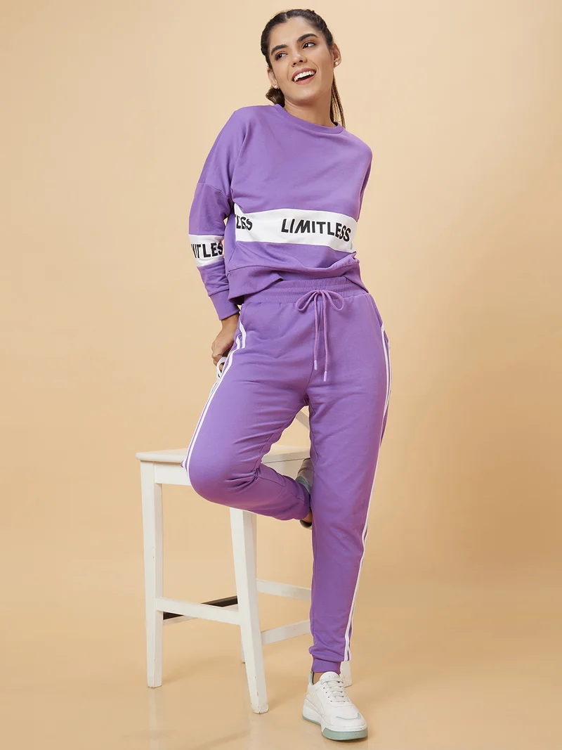 globus Globus Women Purple & White Typography Printed Pullover Sweatshirt