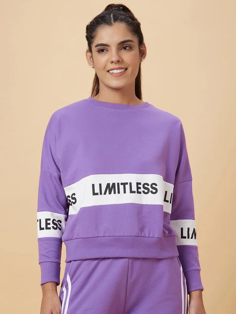 globus Globus Women Purple & White Typography Printed Pullover Sweatshirt