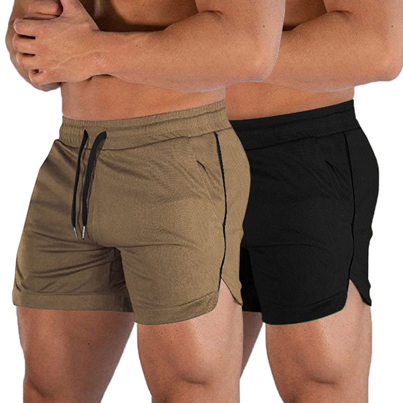 EVERWORTH Mens Athletic Shorts Gym Workout Short Shorts Casual Shorts Running Bodybuilding 5 Inch Inseam Shorts Brown Black US XS