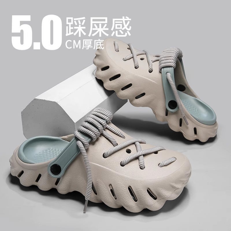 Shoelace Hole Shoes Women'S Summer Outer Wear Slippers Men'S And Women'S Non-Slip Shoe Slip-On Feeling Beach Sandals - Image 4