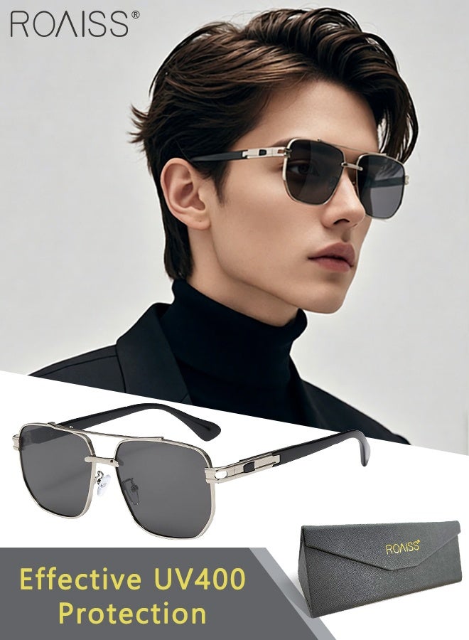 رويس نظارات شمسية عصرية بإطار معدني عتيق للرجال وجسر مزدوج، حماية من الأشعة فوق البنفسجية 400 مع معبد مرن معدني لقضاء عطلة صيفية على الشاطئ، في الهواء الطلق، السفر 50 مم - Image 1