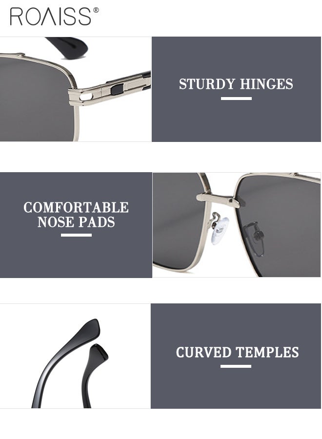 رويس نظارات شمسية عصرية بإطار معدني عتيق للرجال وجسر مزدوج، حماية من الأشعة فوق البنفسجية 400 مع معبد مرن معدني لقضاء عطلة صيفية على الشاطئ، في الهواء الطلق، السفر 50 مم - Image 5