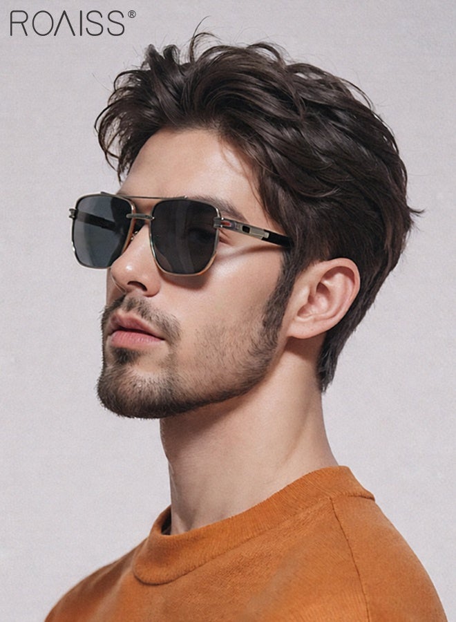 رويس نظارات شمسية عصرية بإطار معدني عتيق للرجال وجسر مزدوج، حماية من الأشعة فوق البنفسجية 400 مع معبد مرن معدني لقضاء عطلة صيفية على الشاطئ، في الهواء الطلق، السفر 50 مم - Image 2