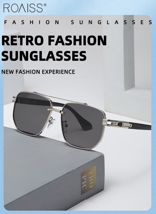 رويس نظارات شمسية عصرية بإطار معدني عتيق للرجال وجسر مزدوج، حماية من الأشعة فوق البنفسجية 400 مع معبد مرن معدني لقضاء عطلة صيفية على الشاطئ، في الهواء الطلق، السفر 50 مم - Image 4