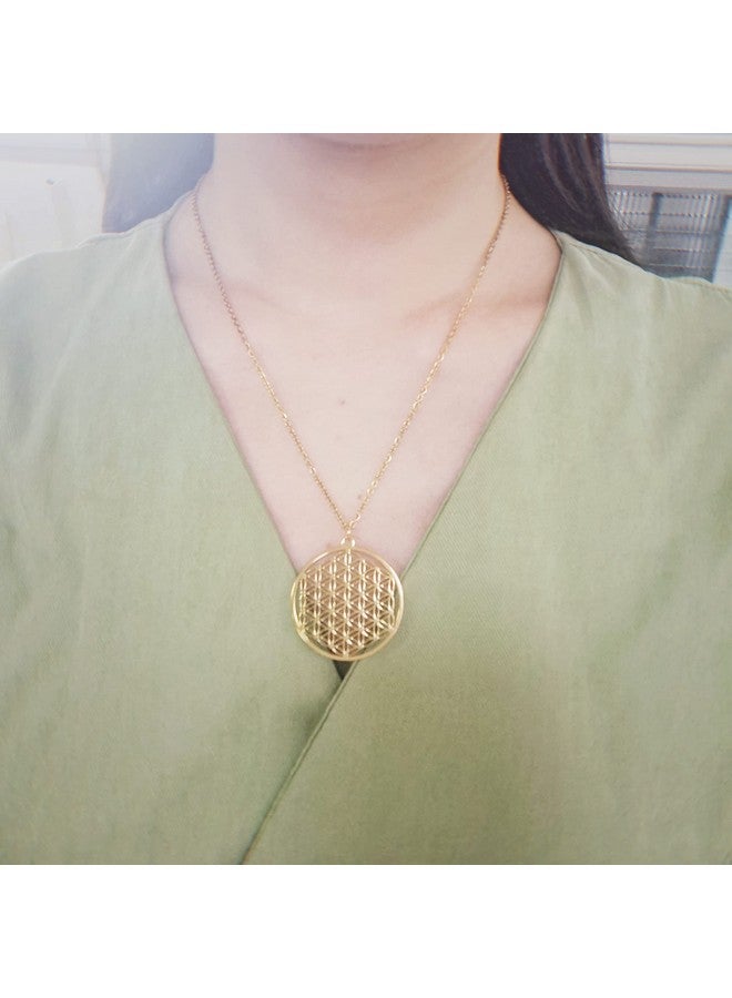 SENFAI Stainless Steel Circle Engrave Flower Pendant Necklace (Stainless steel necklace, stainless-steel) - Image 3