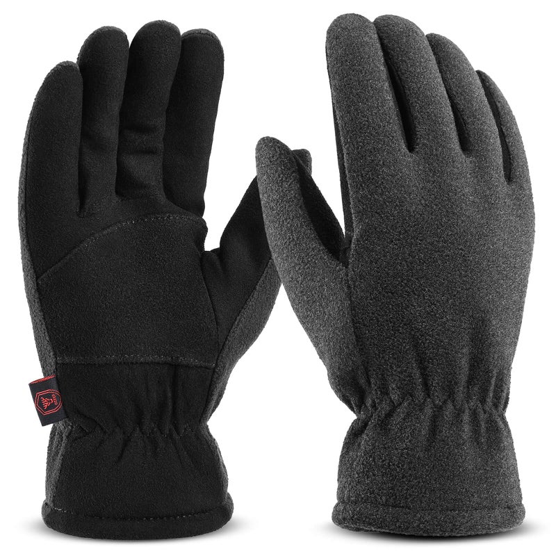 OZERO Winter Gloves for Men Women: -20F Deerskin Waterproof Windproof Leather Polar Fleece Cotton Warm Thermal Insulated Womens Mens Gloves Winter Work Running in Cold Weather-S Gray Black
