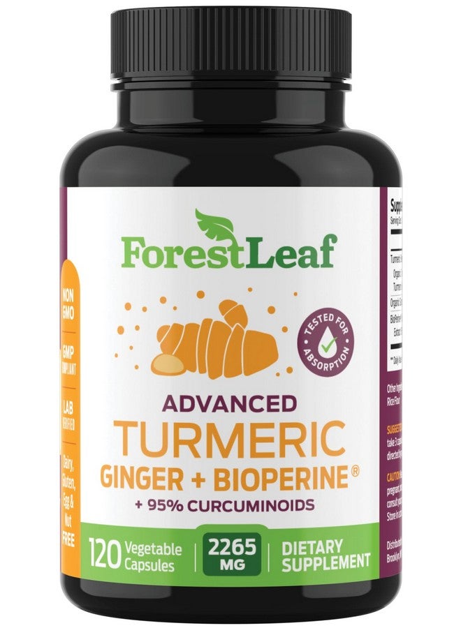 ForestLeaf مكمل الكركم العضوي بقوة إضافية 2265 ملغ - مكمل الكركم الكركمين مع بيوبيرين الفلفل الأسود - مكملات الكركم والزنجبيل، 95% كركومينويد، يدعم صحة المناعة والمفاصل، 120 كبسولة - Image 1