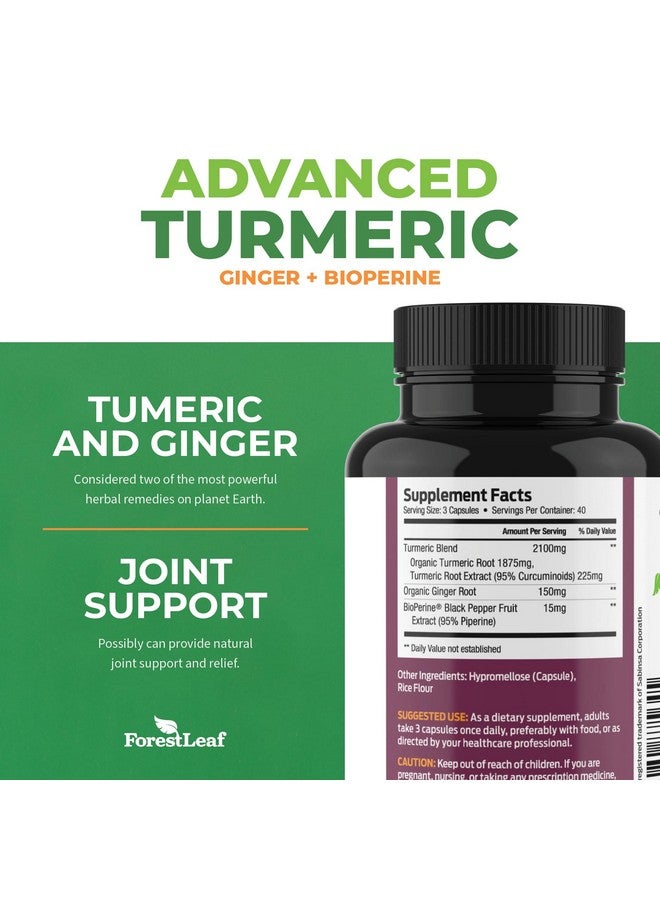 ForestLeaf مكمل الكركم العضوي بقوة إضافية 2265 ملغ - مكمل الكركم الكركمين مع بيوبيرين الفلفل الأسود - مكملات الكركم والزنجبيل، 95% كركومينويد، يدعم صحة المناعة والمفاصل، 120 كبسولة - Image 3