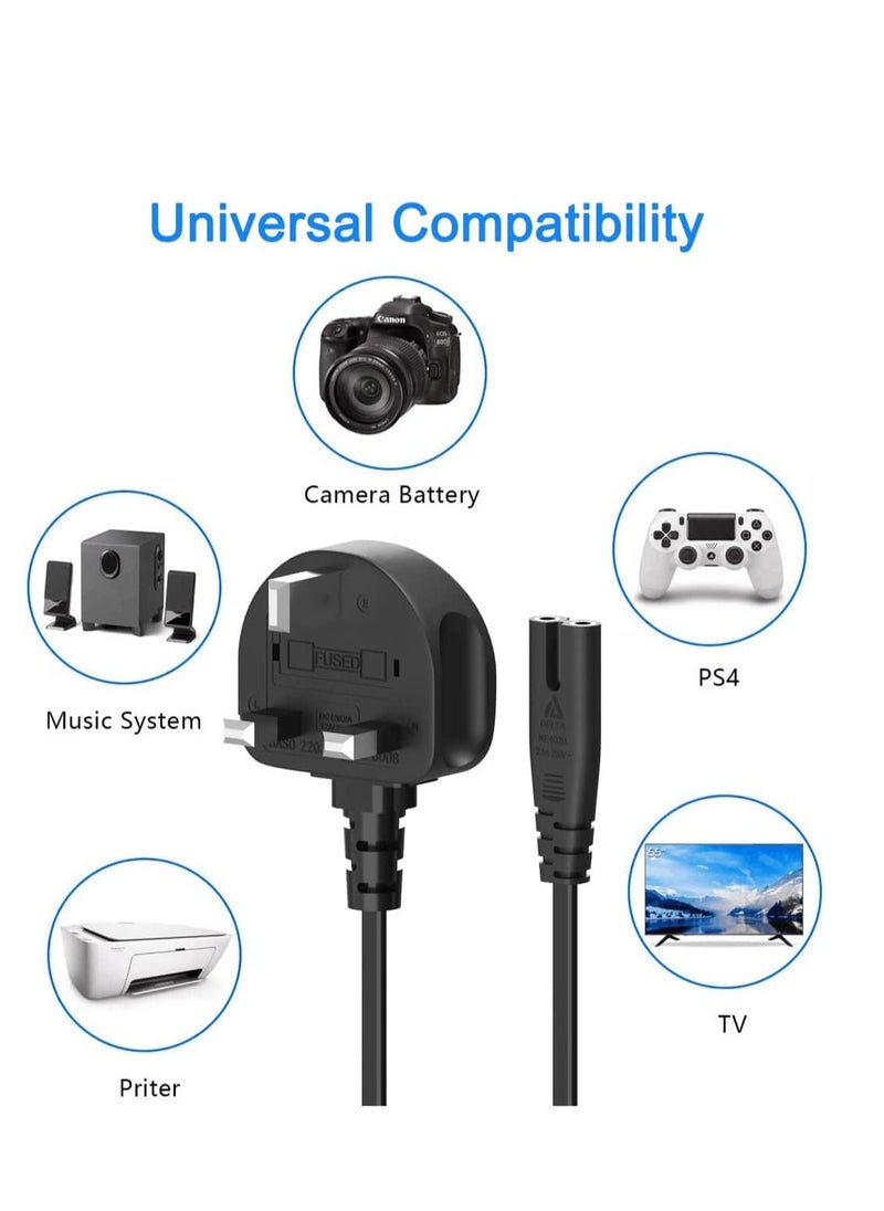 RDN - 2Pcs 1.5M Power Cable 3 Pin IEC C7 UK Mains Plug To Figure 8 Connector Socket Power Cord Leads For Samsung LG TCL Sony TV PS5 PS4 PS3 PC Monitors Computer Printer Camera Home Audio - Image 1