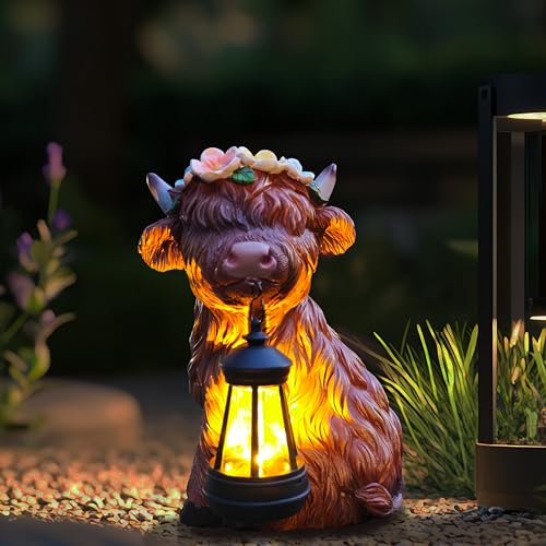 VIOYOUNS Garden Highland Cow Statue Solar Outdoor Decor with Flower Decoration，Funny Triple Highland Cow Decor Birthday Gifts for Women Mom，Highland Cows Figurine for Yard Garden Patio Lawn Ornaments - Image 5